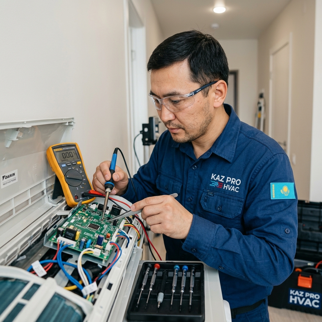 Ремонт кондиционера — мастер с инструментами